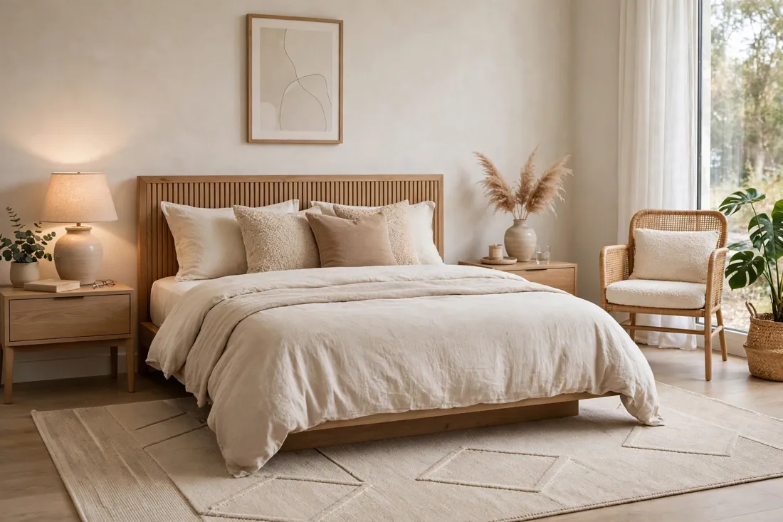 Beige modern bedroom rug