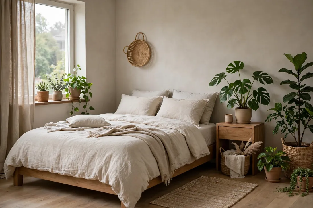 Neutral bedroom plants