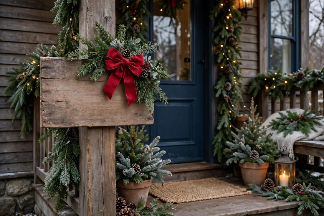 Wooden welcome sign front porch