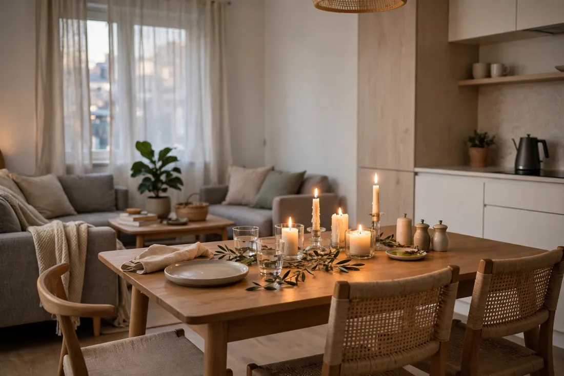 One bedroom apartment dining candles