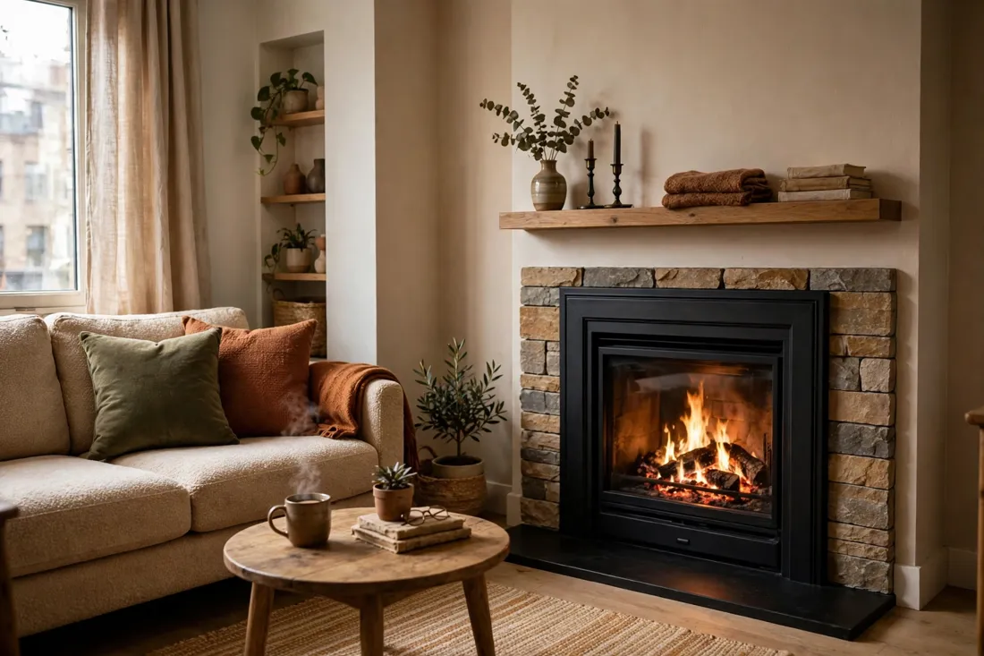 Small apartment fireplace look
