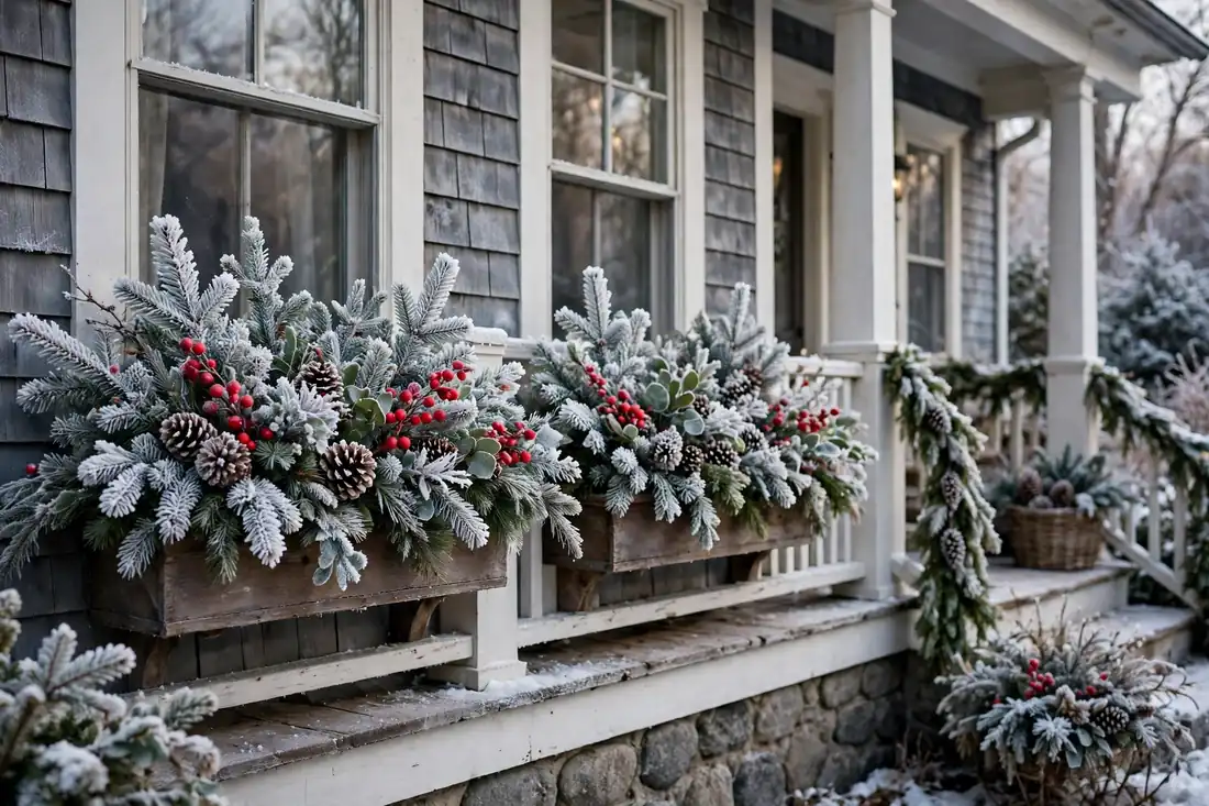 Frosted window boxes front porch