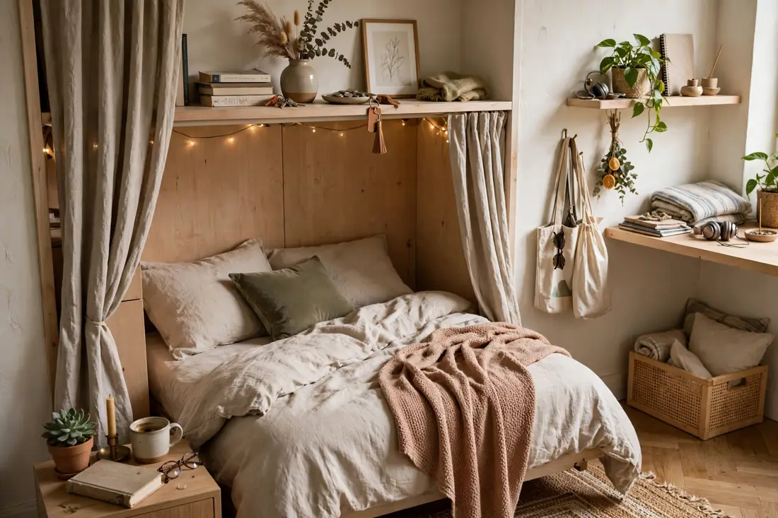 Studio apartment hidden bed personal touches