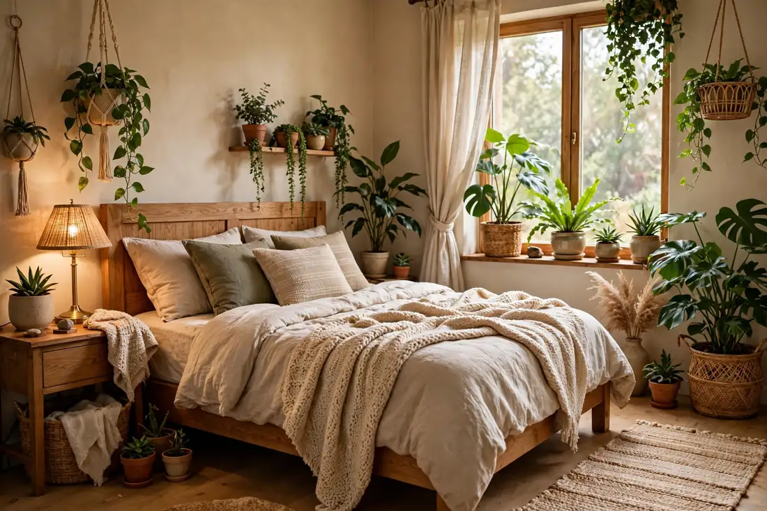 Cozy bedroom plants