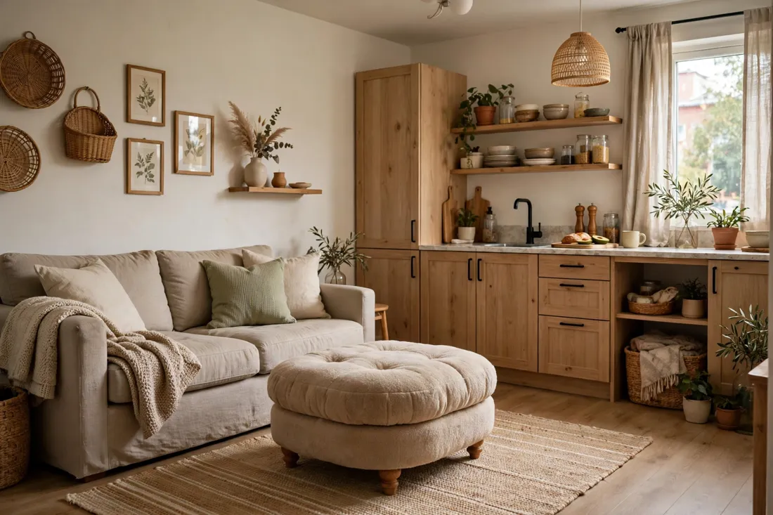 Studio apartment soft ottoman