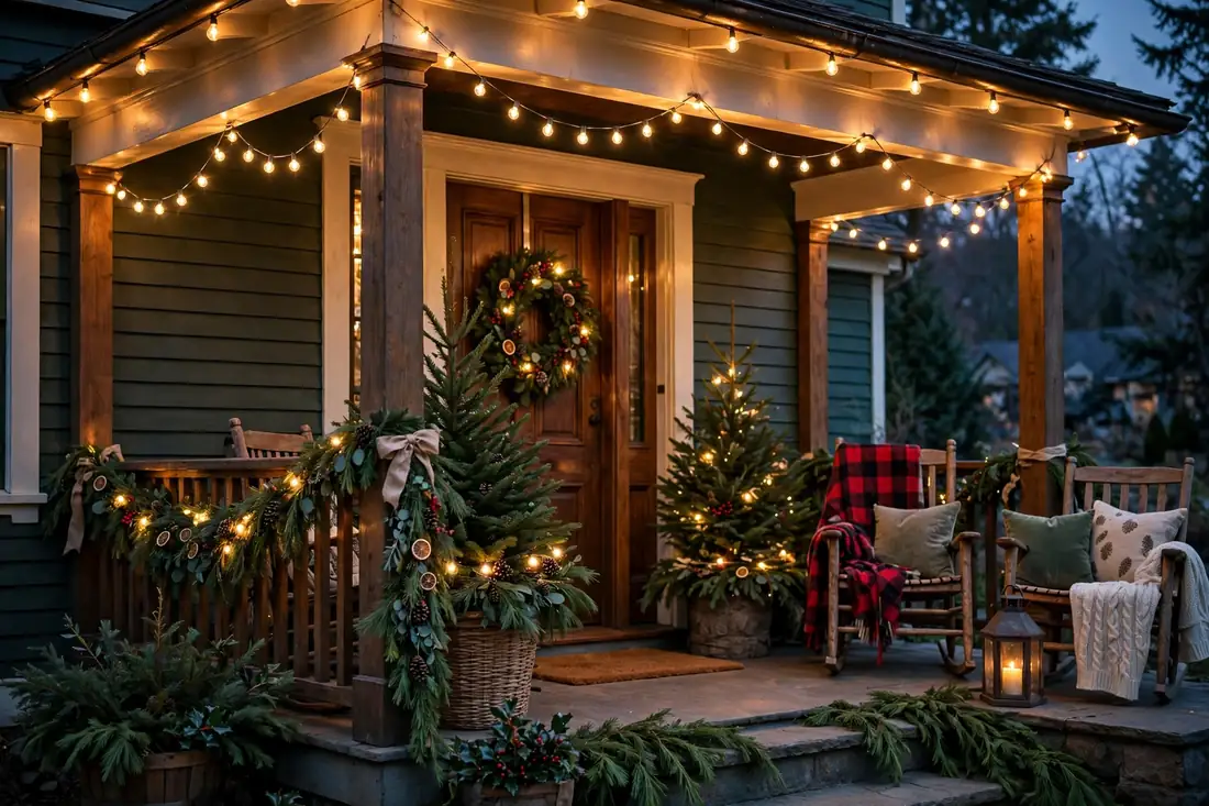 Timeless evening porch with warm lights