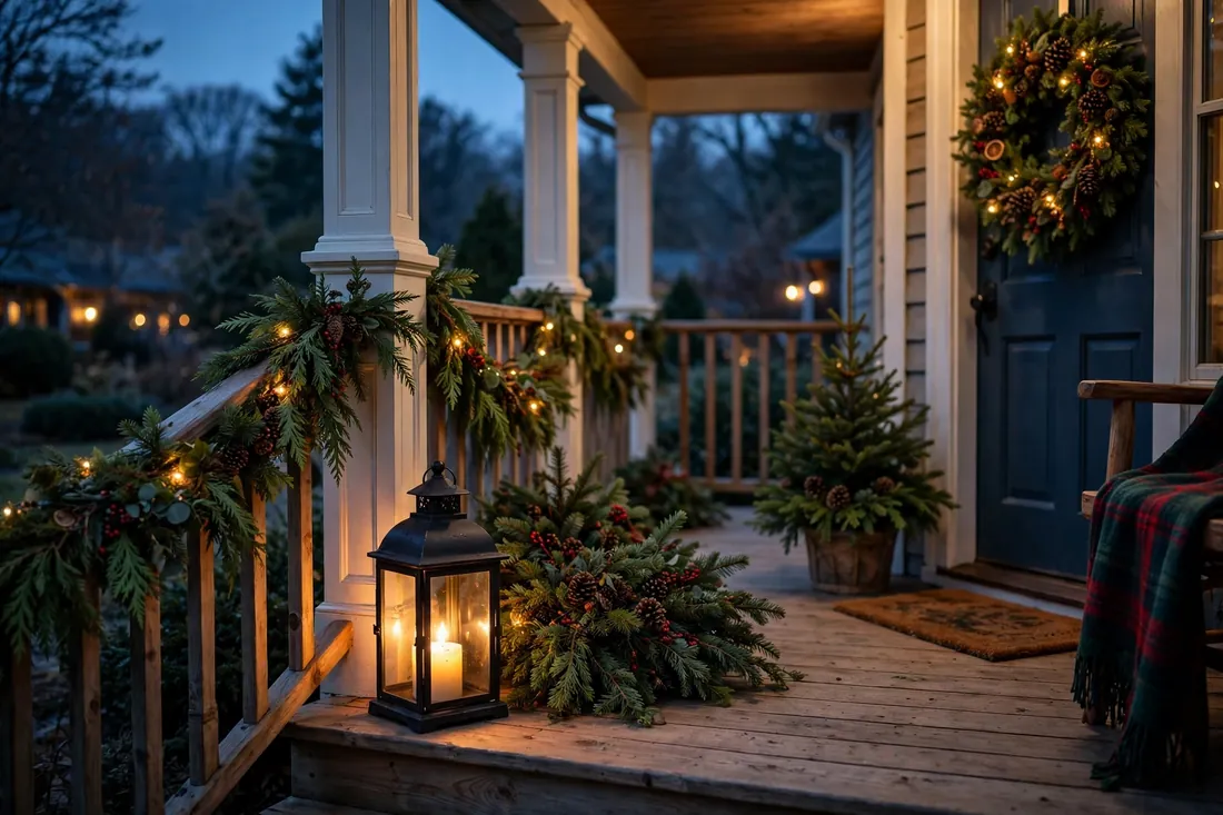 Candle lantern evening Christmas porch