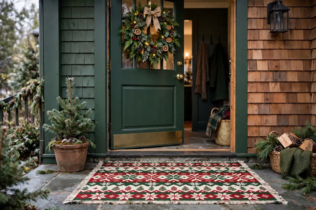 Entryway rug in festive pattern