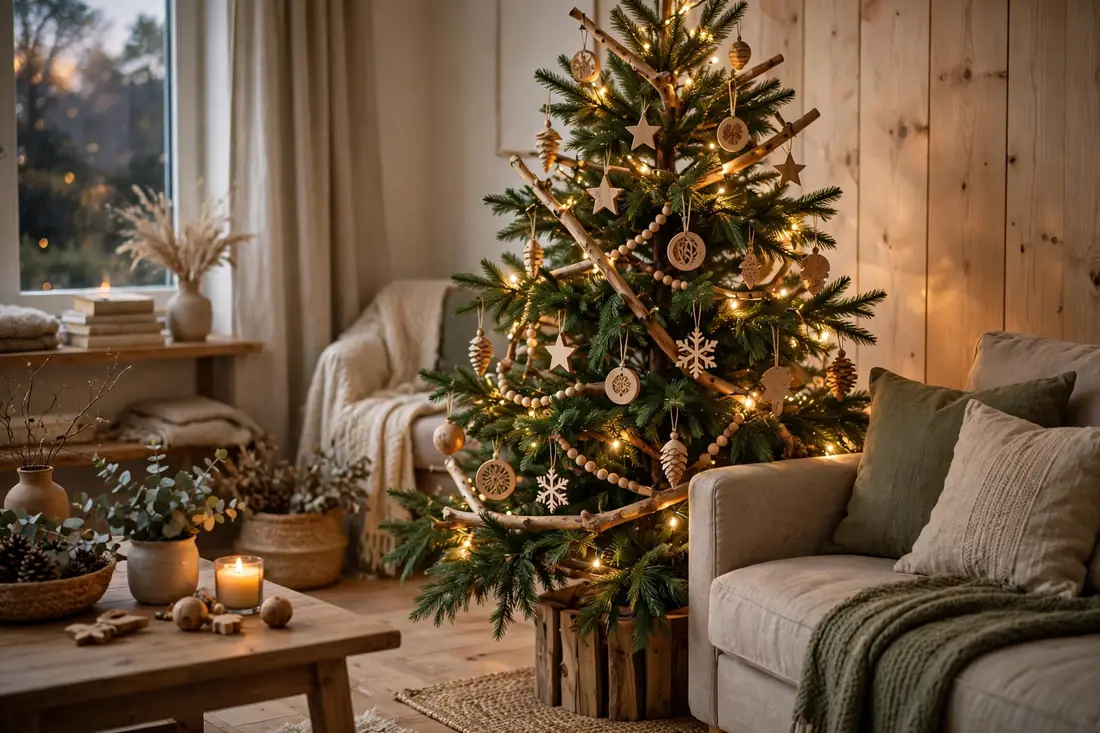 Natural wood and green tree