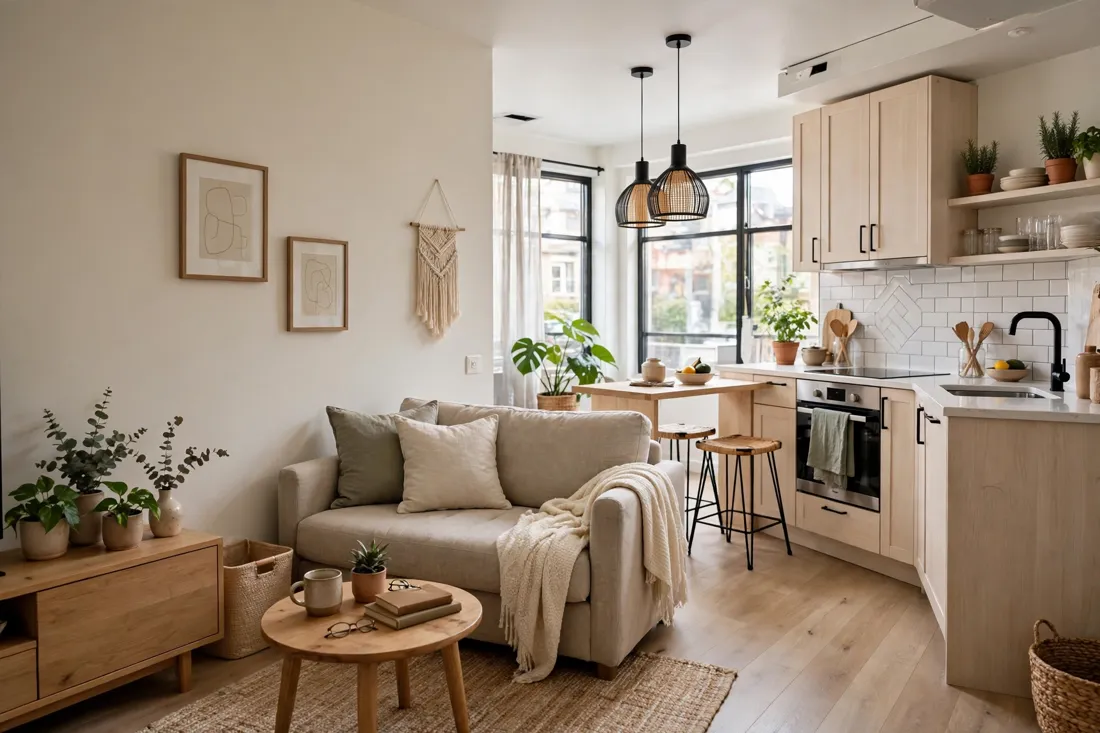 Small apartment open plan layout