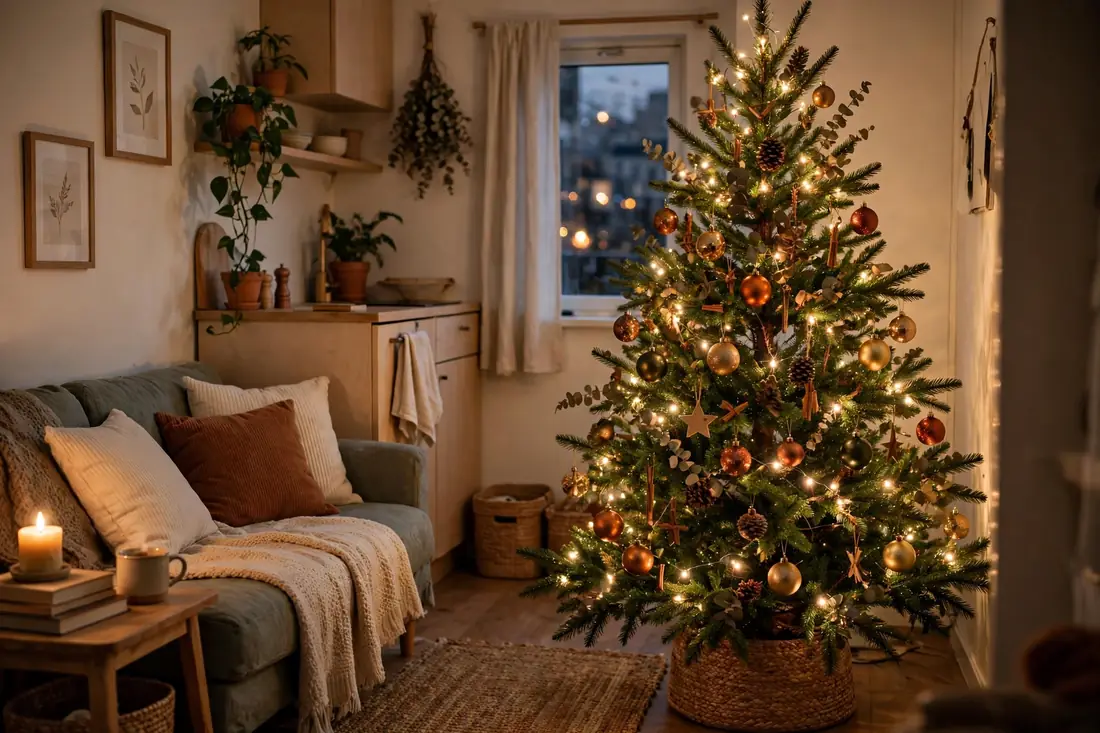 Christmas tree in studio apartment