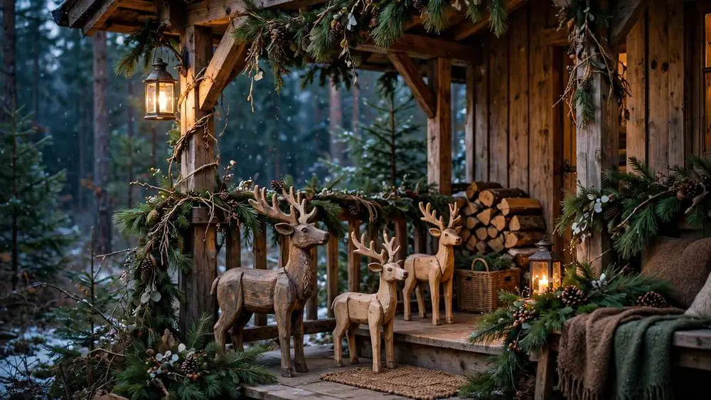 Woodland Porch with Reindeer Figures