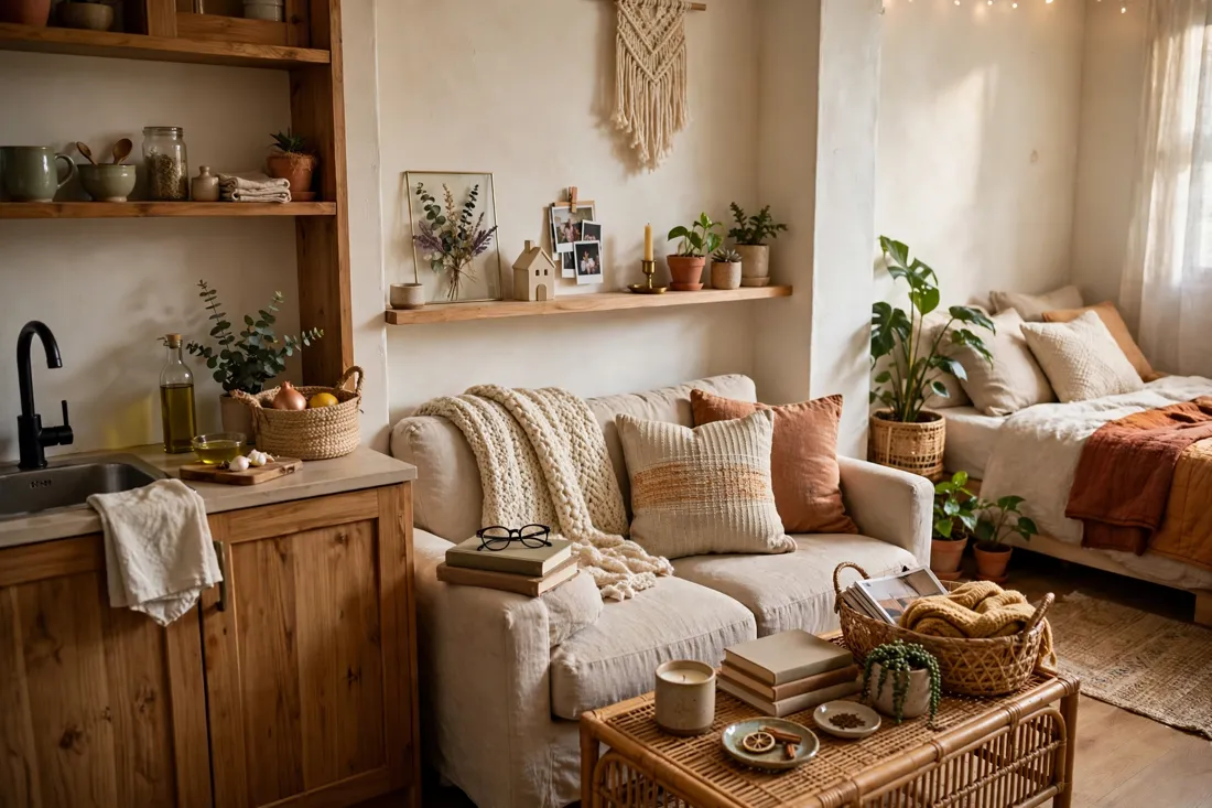 Studio apartment cozy personal touches