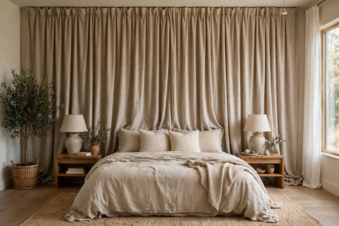 Curtain headboard wall