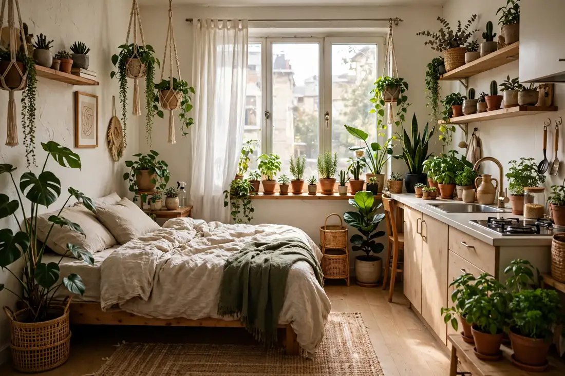 Plant-filled renter studio