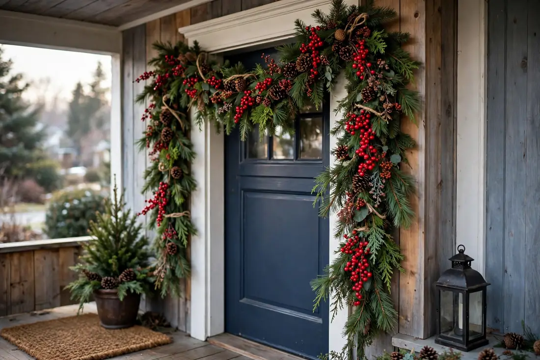 Berry and pine swag front porch