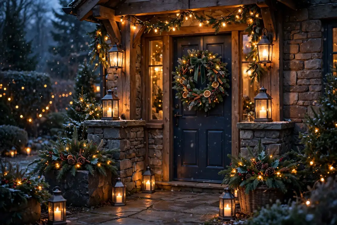 Magical evening entryway with warm glow