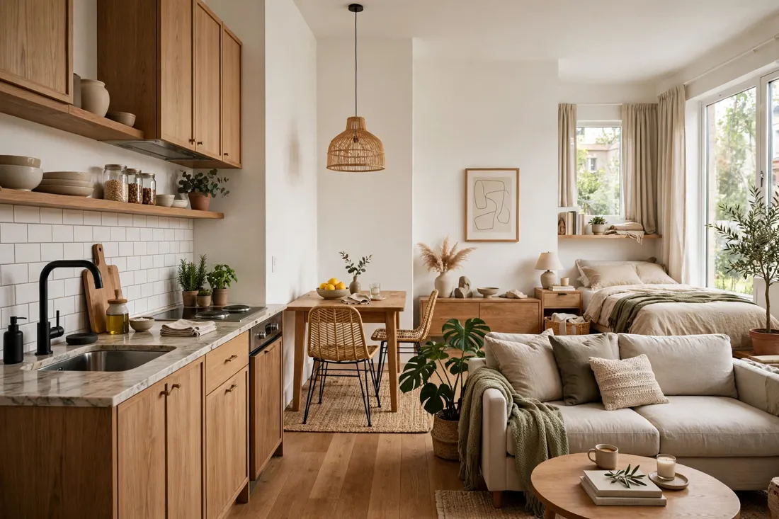 Studio apartment furniture fixed right
