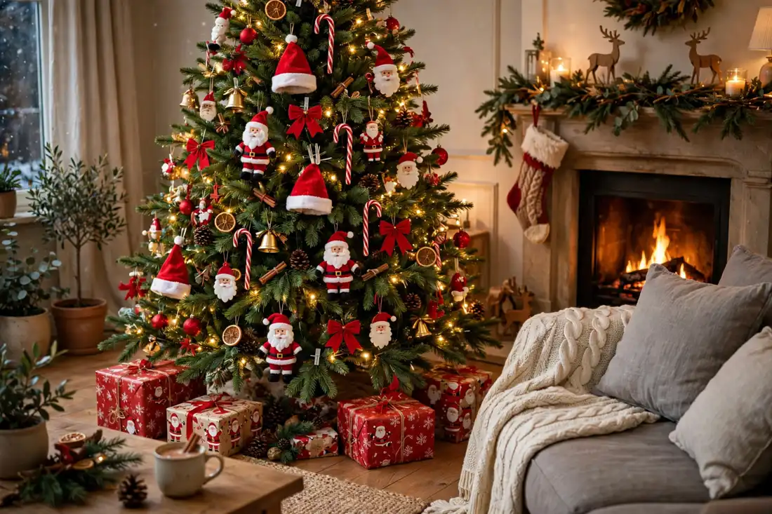 Santa in living room tree