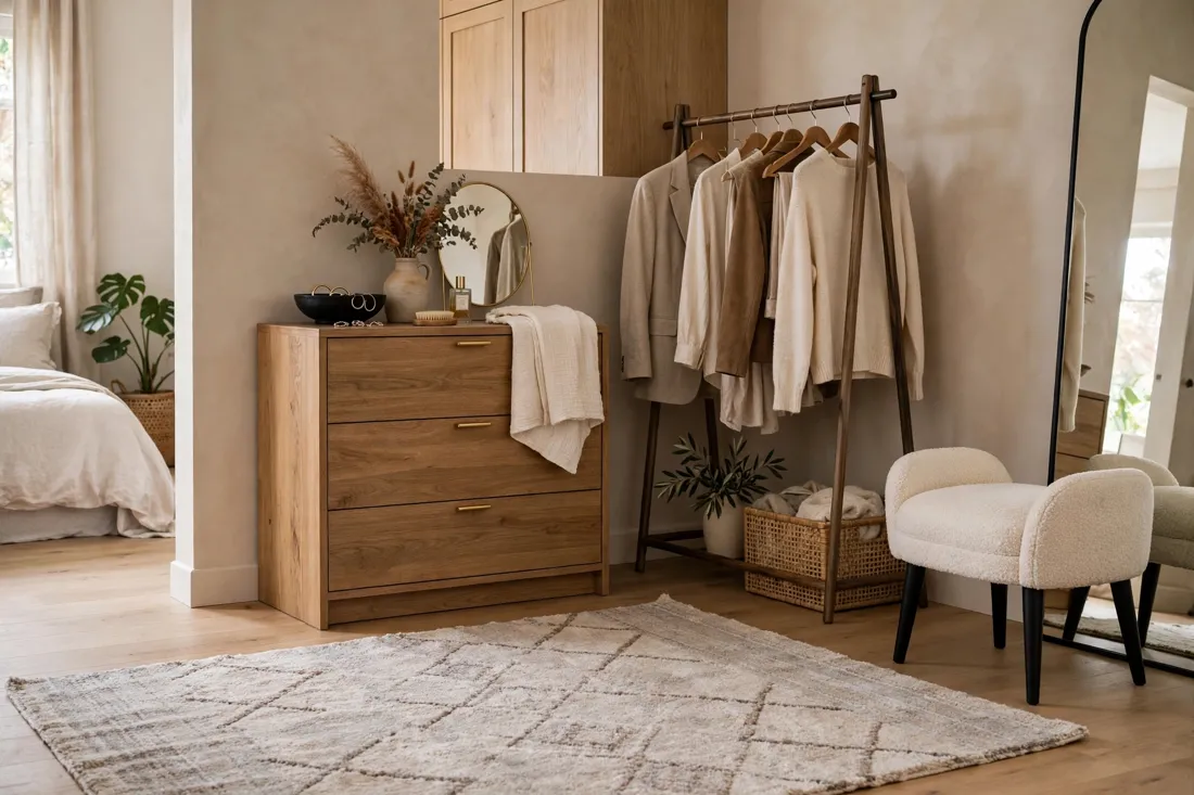 Bedroom rug for dressing area