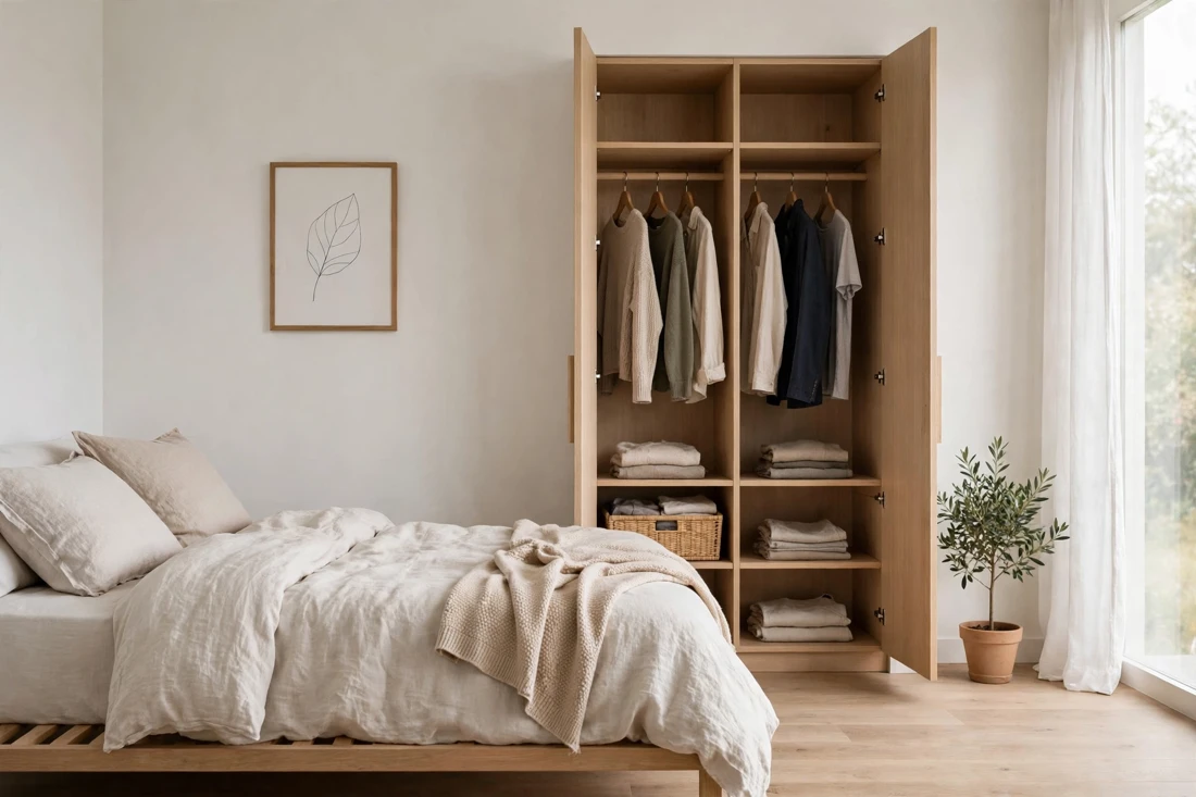Minimalist open wardrobe
