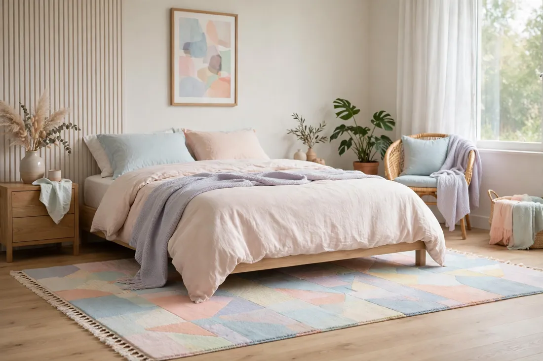Bedroom rug in soft pastel