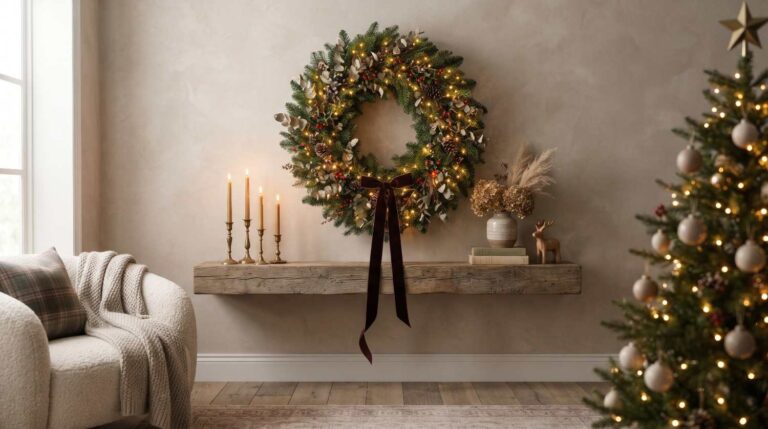 Lush Pine Wreath with Warm Fairy Lights